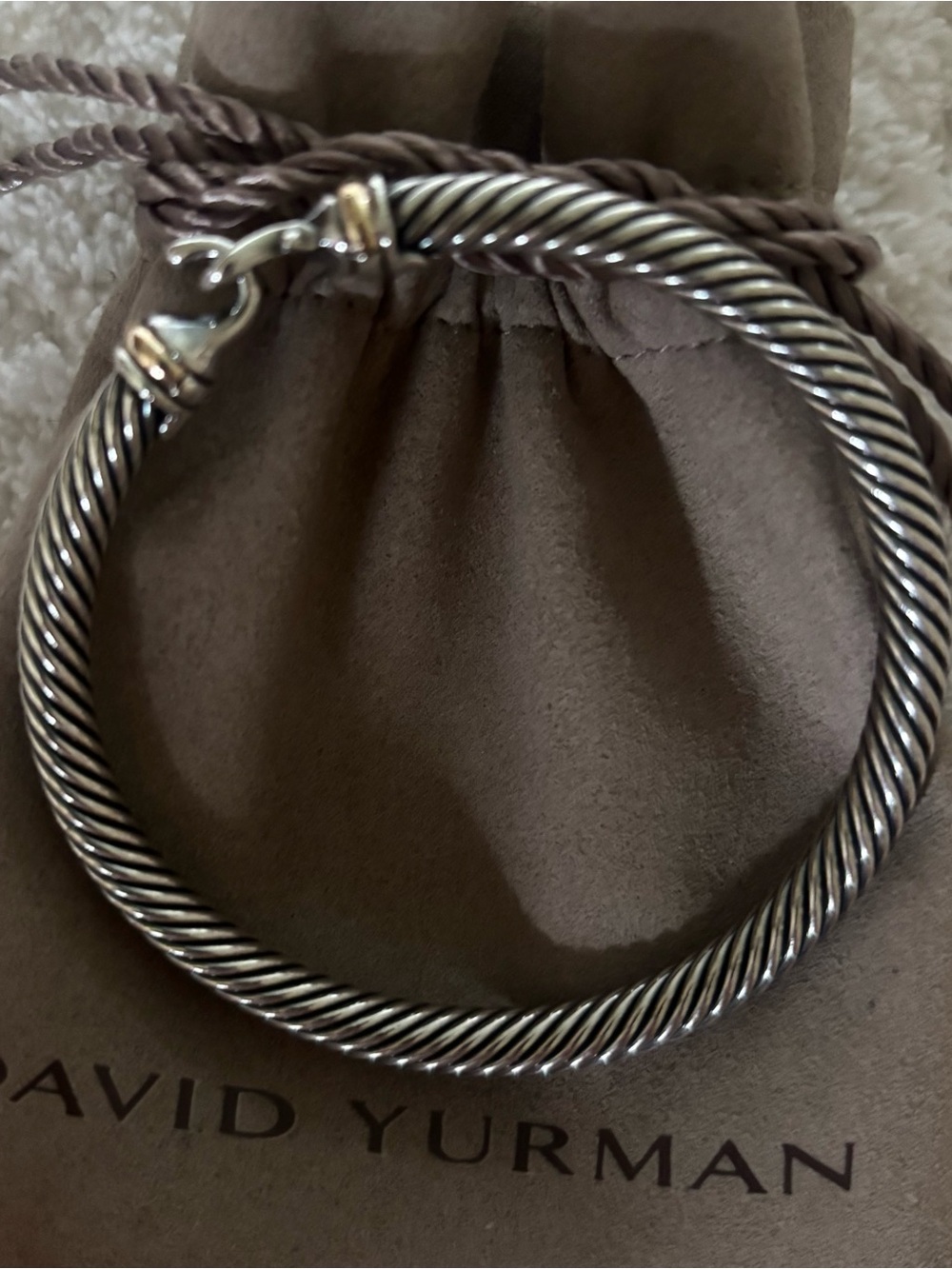 David Yurman Cable Bracelet in Polished Silver with Gold Accents